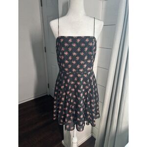 Alice + Olivia Dress Womens 8 Black Pink Floral Spaghetti Strap Fit Flare Summer